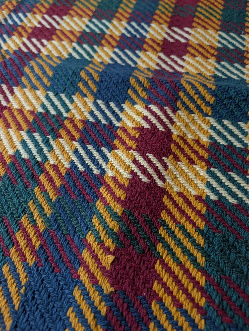 vintage 1990's HANDWOVEN COTTON RUG 90's plaid